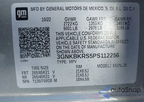 2023 Chevrolet Blazer Awd Rs z USA, uszkodzony, nr VIN 3GNKBKRS5PS112256